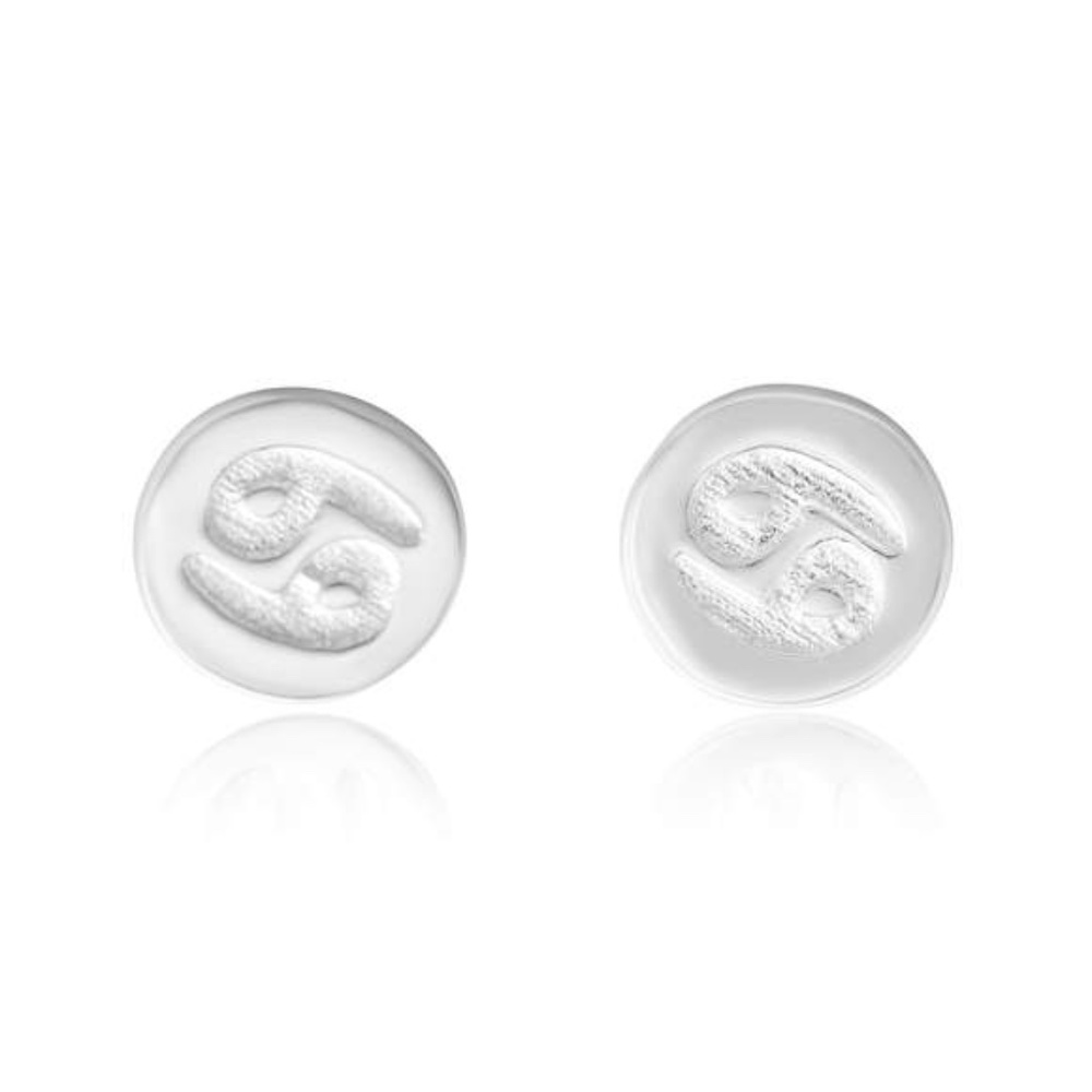 925 Sterling Silver Zodiac CANCER Disc Earrings